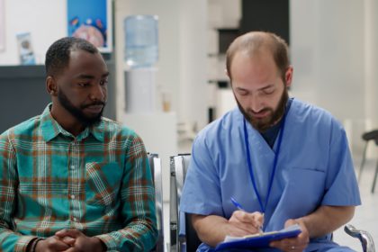 Diverse people talking about disease and healthcare treatment