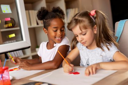 Girls doing an art project