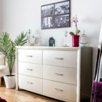 Modern interior design - bedroom details, tv stand and mirror decor