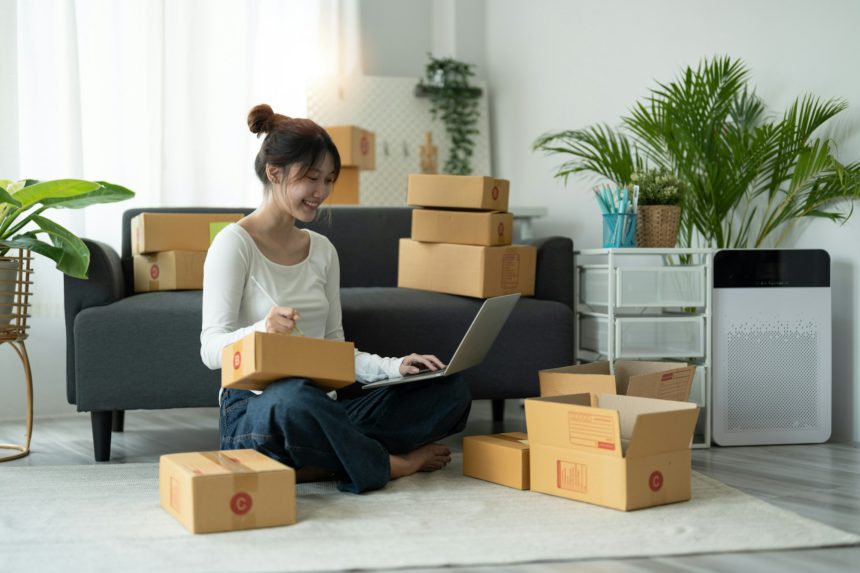 Portrait of Starting small businesses SME owners female entrepreneurs working on receipt box and